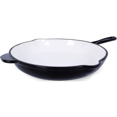 Abbildung von ECHTWERK Bratpfanne aus Gusseisen mit Emaille Beschichtung, Ofenpfanne zwei Griffen und Ausgießer, Für Backöfen, Grill, BBQ Induktion geeignet, Ø 26,5 cm, Schwarz