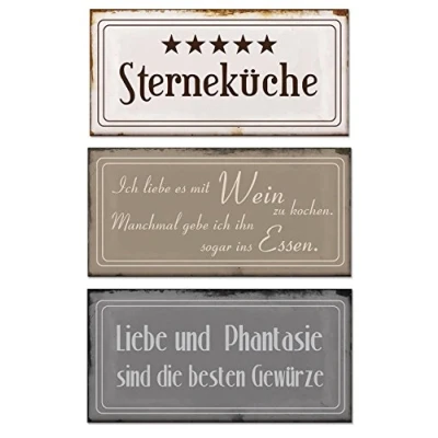 Abbildung von Levandeo® Metallbild, Blech Schilder 3er Set je 18,5 x 9 cm Sterneküche Metall Schild