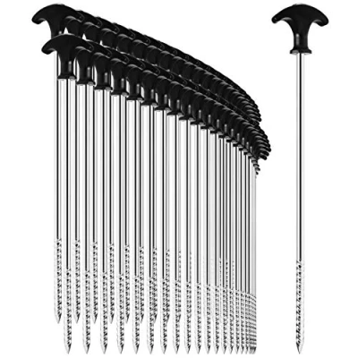 Abbildung von com four® 48x Zelt Heringe aus Stahl robuste, Lange Erdnägel mit Gewinde für Camping und Outdoor ideal normalen harten Boden T Griff 0300x7mm