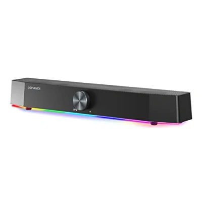 Abbildung von LEFANDI Computer Lautsprecher Stereo Soundbar Bluetooth 5.0, mit RGB Beleuchtung Thorne Boxen, LED Beleuchtung, Stromversorgung über USB, 10W, PC/Laptop, Schwarz