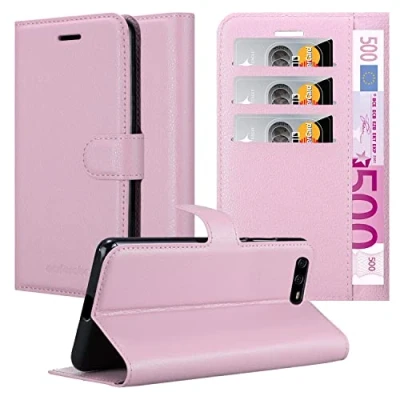 Abbildung von Cadorabo Hülle kompatibel mit Huawei P10 Handyhülle aus Premium Kunst Leder Flip Klappbare Stoßfeste Magnetische [Standfunktion] [Kartenfächern] Cover für Tasche in Rosa