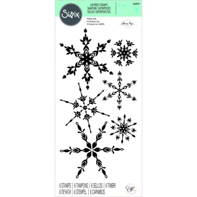 Abbildung von Sizzix mehrlagige klare Stempel 6 Stück schwimmende Schneeflocken von Olivia Rose 665974 Kapitel 4 2022 Stamps, Acryl, Floating Snowflake, One Size