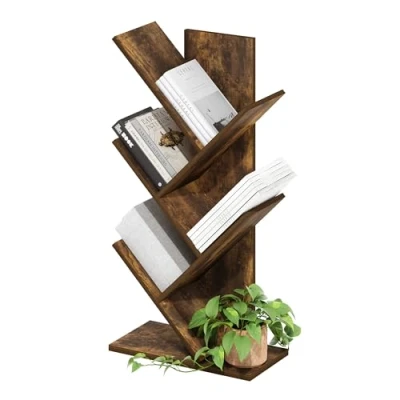 Abbildung von Furinno Tree Bücherregal, 5 stufiges, bodenstehendes Bernstein Kiefer