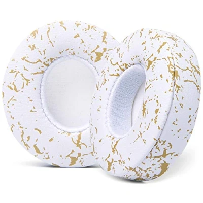 Abbildung von WC Extra Dicke Ersatz Ohrpolster für Beats Solo 2 &amp; 3 Wireless On Ear Kopfhörer von Wicked Cushions Weiches Leder, luxuriöser Memory Schaum, starker Klebstoff Gold Marble