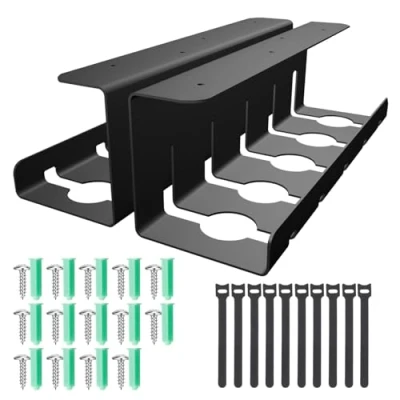 Abbildung von AiQInu Kabelkanal Schreibtisch 2er Set Schwarz, Inkl. Zubehör, Kabelmanagement für Kabelversteck,Tisch Kabelführung durch Kabelschacht, Cable Organizer Desk