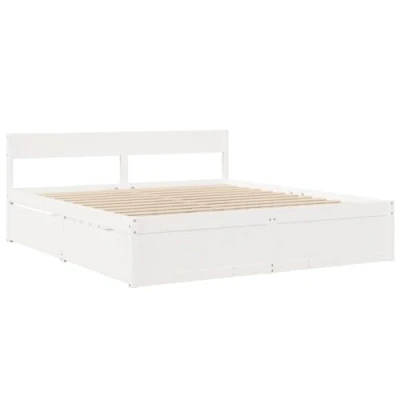 Abbildung von vidaXL Massivholzbett, Holzbett mit Kopfteil Fußteil Lattenrost, Doppelbett für Schlafzimmer, Bett Bettgestell, Weiß 200x200cm Kiefernholz