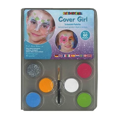 Abbildung von Eulenspiegel 206317 Schmink Palette Cover Girl, 5 x 3,5 ml Farbe, 1 Glitzer, Pinsel, Anleitung, Schminkfarben