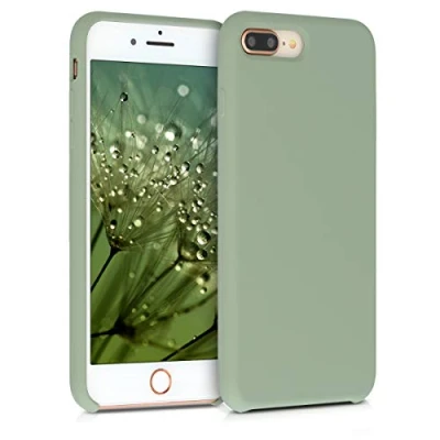 Abbildung von kwmobile Hülle kompatibel mit Apple iPhone 7 Plus/iPhone 8 Plus Silikon Handy Case Handyhülle weiche Oberfläche kabelloses Laden Graugrün