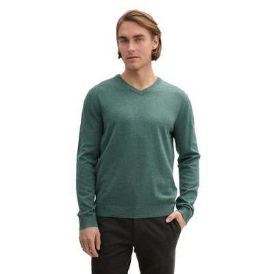 Abbildung von TOM TAILOR Herren Strickpullover mit V Ausschnitt, 30358 Green Dust Melange, L