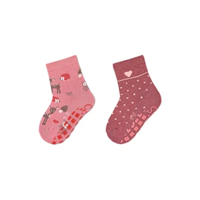 Abbildung von Sterntaler Baby Mädchen Fliesen Socken ABS Söckchen Doppelpack Waldtiere &amp; Tupfen Strümpfe Rutsch mit Tier Motiv rosa, 18