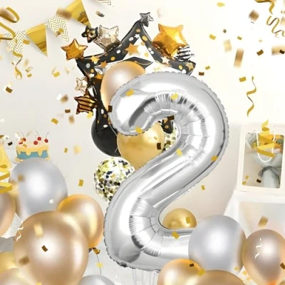 Abbildung von Geburtstag zahlen luftballon 2 jahre Silber Folienballon Kindergeburtstag deko Mädchen Junge jahr ballon 40&quot; 101cm Geburtstags fliegt mit Helium