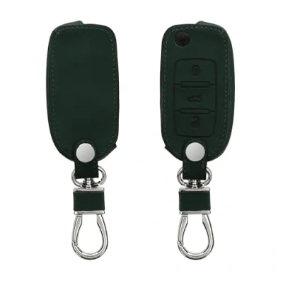 Abbildung von kwmobile Autoschlüssel Hülle kompatibel mit VW Skoda Seat 3 Tasten Nubuklederoptik Kunstleder Schutzhülle Schlüsselhülle Cover Dunkelgrün