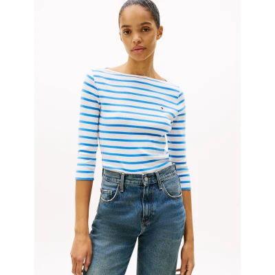 Abbildung von Tommy Hilfiger NEW CODY SLIM BOAT Langarmshirt, Damen, Größe: Small, Ecru/blue spell