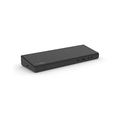 Abbildung von Belkin DisplayLink Docking Station für 3 4K Bildschirme, USB Hub, HDMI und 2 DisplayPort Anschlüsse, 85 W Power Delivery, Gigabit Ethernet Port, 3,5 mm Klinkenanschlüsse, 1 C 5 A Ports