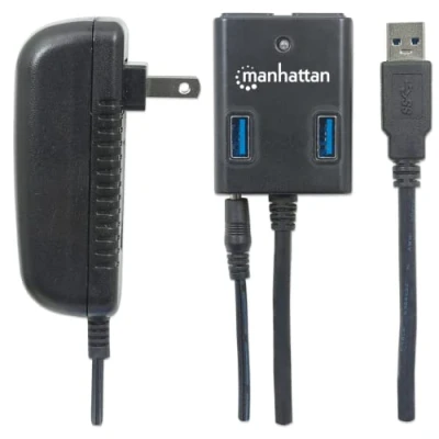 Abbildung von Manhattan USB 3.0 Hub (4 Ports, Stromversorgung über Netzteil oder USB) 162302 schwarz