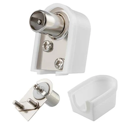 Abbildung von HB DIGITAL 1x Winkel IEC STECKER mit Schraubanschluß Demontierbar Antennen Koaxial Winkeladapter männlich Kupplung Anschluss Winkelstecker Koax schraubbar geeignet für 3D HD FullHD UHD 4K weiß