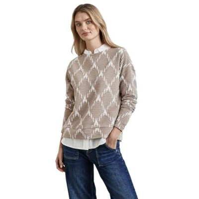 Abbildung von Street One Struktur MIT Karomuster Langarmshirt, Damen, Größe: 44, Beige