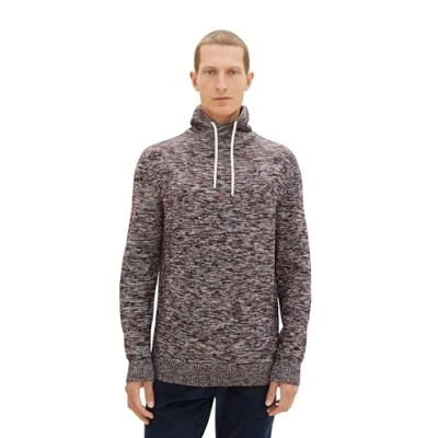 Abbildung von TOM TAILOR Herren Troyer Strickpullover aus Baumwolle, tawny port red mouline, XXL