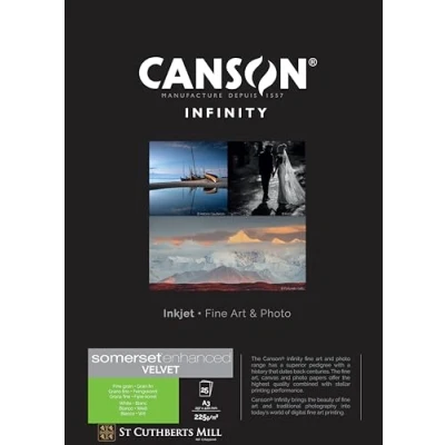 Abbildung von Canson Infinity Somerset Enhanced Velvet White, digitales Fotopapier, weiche Körnung, 225 g/m², DIN A3 29,7 x 42 cm, Kartonbox, Naturweiß, 25 Blatt