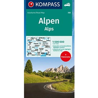 Abbildung von KOMPASS Autokarte Alpen, Alps, Alpi, Alpes 1:500.000: mit Panorama auf der Rückseite