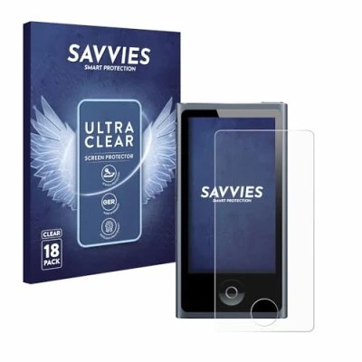 Abbildung von Savvies 18 Stück Schutzfolie für Apple iPod nano 2012 (7. Gen.) Displayschutz Folie Ultra Transparent
