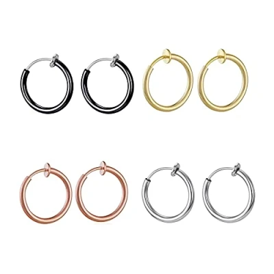 Abbildung von Liuxn Gef?lschte Ohrringen Hoop Non Piercing Nasenring Lippe Ohr Clip K?rperschmuck, 4 Paare