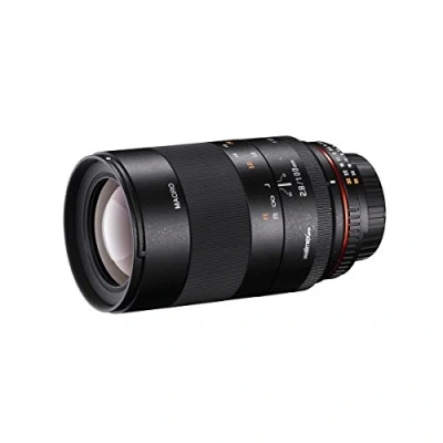 Abbildung von Walimex Pro 100mm 1:2,8 Makro DSLR Objektiv für Nikon AE (manueller Fokus, Vollformat Sensor gerechnet, IF, Filterduchmesser 67mm, mit abnehmbarer Gegenlichtblende)