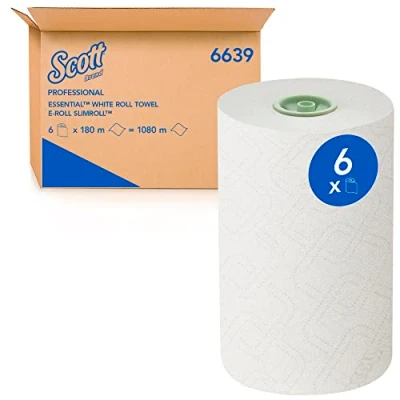 Abbildung von Scott Essential Slimroll Papierhandtücher in Rollen 6639 E Roll 6 x 180 m Papierhandtuch Rollen, weiß (insg. 1.080 m)