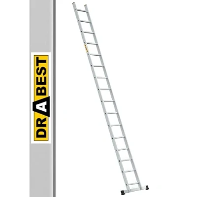 Abbildung von DRABEST PRO Serie Anlegeleiter Aluminium Stufenleiter 16 Stufen mit Leiterhaken Tragfähigkeit 150 kg Anti Rutsch Füße, Leichtes Gewicht, korrosionsbeständig EN131
