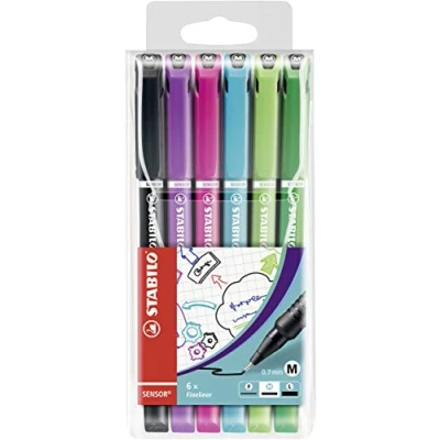 Abbildung von Fineliner mit gefederter Spitze STABILO SENSOR M medium 6er Pack 6 verschiedenen Farben