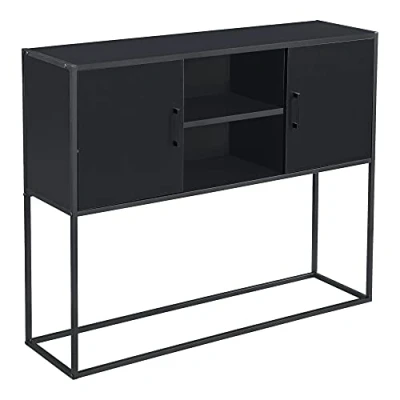 Abbildung von [en.casa] Sideboard Motala Kommode Aufbewahrungsschrank mit Ablagefächern für Flur, Wohnzimmer, Esszimmer, Küche 90 x 109 30 cm Schwarz