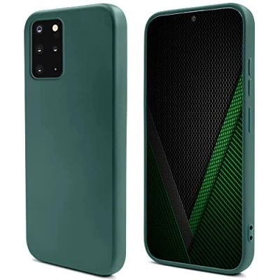 Abbildung von Moozy Lifestyle. Hülle für Samsung S20 Plus, Dunkelgrün Premium Silikon Handyhülle Schutzhülle mit Mattem Finish und Weichem Mikrofaserfutter, Phone Cover Case