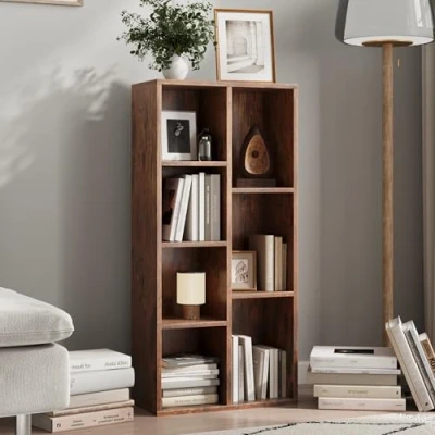 Abbildung von Home Collective Regal Bücherregal Raumteiler Robustes Holzregal mit 7 offenen Fächern Modernes Design für Wohnzimmer &amp; Büro 50x24x106 cm (BxTxH) Dunkles Holz