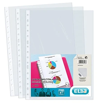 Abbildung von Elba, Kunststoffhüllen, A4, transparent, 100 Stück, mehrfach gelocht, Polypropylen, Orangenleder, 70μ