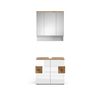 Abbildung von Vicco Badmöbel Set Eden, Weiß Hochglanz/Artisan Eiche, 2 Teile, (2 St., er Set)
