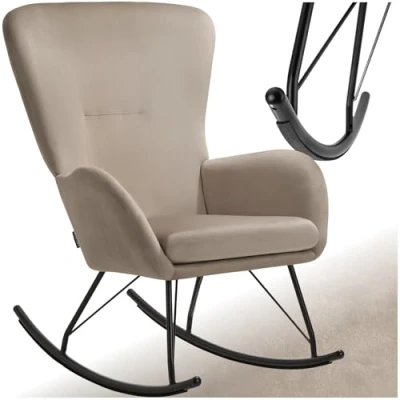 Abbildung von tectake® Schaukelstuhl, Sessel Wohnzimmer, Relaxsessel, Ohrensessel, Wohnzimmer Möbel, Rocking Chair für Babyzimmer, als Lesesessel im Schlafzimmer oder Stillsessel, Samtoptik schwarz/beige