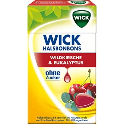 Abbildung von Wick Wildkirsche &amp; Eukalyptus ohne Zucker, 10er Pack (10 x 46 g)