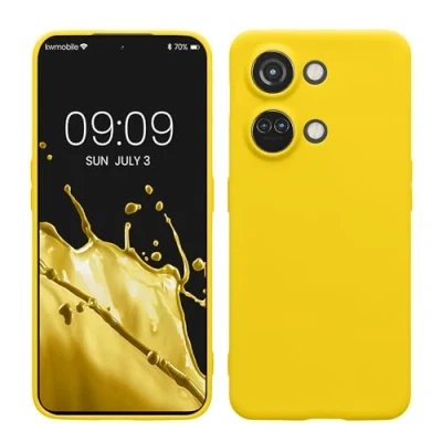 Abbildung von kwmobile Handyhülle kompatibel mit OnePlus Nord 3 5G Hülle Handy Case aus weichem Silikon in Strahlend Gelb