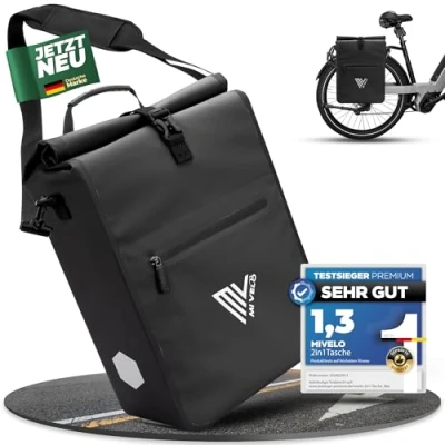 Abbildung von MIVELO 2in1 Fahrradtasche für Gepäckträger Gepäckträgertasche 100% wasserdicht Fahrrad Tasche (Schwarz, 25L)