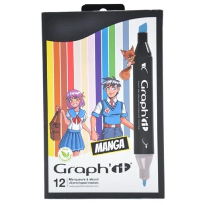 Abbildung von Graph&#039;it Marker auf Alkoholbasis, 12er Set, 2 Spitzen Manga colors