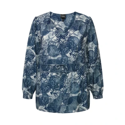 Abbildung von Ulla Popken Maritimer DRUCK, Halbarm Bluse, Damen, Größe: 46/48, Marine