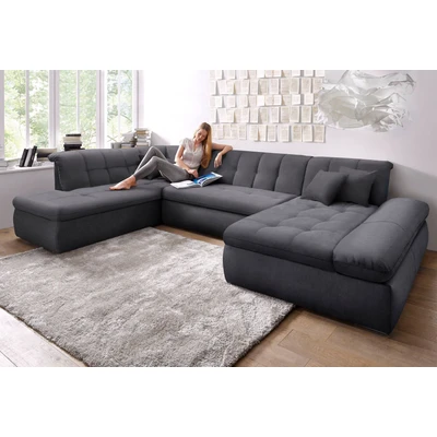 Abbildung von DOMO collection Wohnlandschaft &quot;Moric Luxus incl. Zierkissen&quot;, U Form, bis 140kg pro Sitzplatz belastbar, XXL B/T/H: 353/216/80 cm