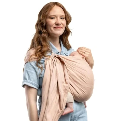 Abbildung von Boba Ring Babytragetuch für Neugeborene Leichtes und atmungsaktives Babytragetuch, gesunde Hüften, zum Tragen auf der Vorderseite oder Hüfte (Rosa)