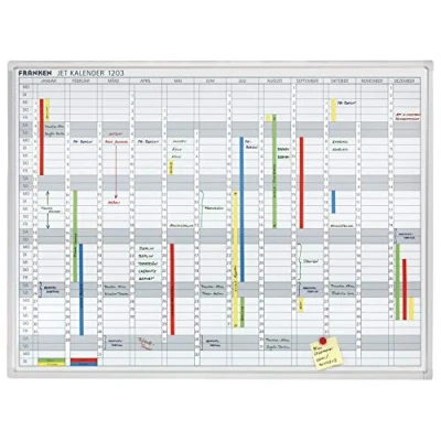 Abbildung von FRANKEN Jahresplaner über 12 Monate, lackiert, magnetisch, beschreibbar, trocken abwischbar, mit Aluminiumrahmen, Magnettafel zur Wandbefestigung, 120 x 90 cm, JK1203