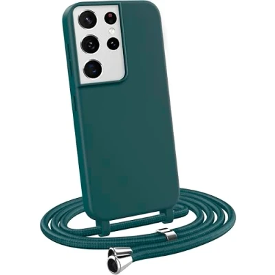 Abbildung von MyGadget Handykette für Samsung Galaxy S21 Ultra [ Hülle mit verstellbaren Band ] TPU Handyhülle Handyband zum Umhängen Kordel Schnur Case Schutzhülle Dunkelgrün
