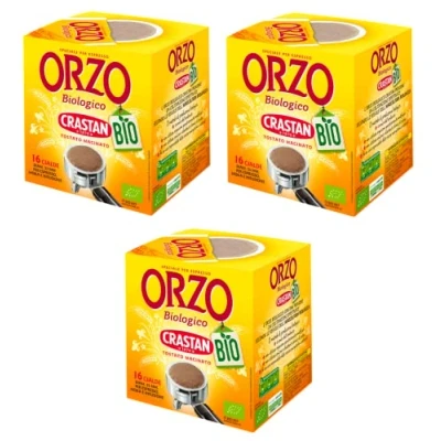 Abbildung von 3x Crastan Orzo Biologico in Cialde Bio Gerste Pads Geröstete und Gemahlene Gerste, ideal für Mokka, Aufguss Espresso 96g Jede Packung enthält 16