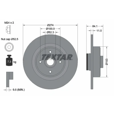 Abbildung von TEXTAR PRO 92223203 Bremsscheibe 274 11 04/04 100 voll beschichtet mit integriertem magnetischen Sensorring, Radlager RENAULT: SCENIC 2