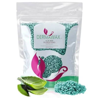 Abbildung von Dermawax 1 kg Aloe Vera Heißwachs Waxing Perlen Anwendung ohne Wachsstreifen Haarentfernung Intimbereich Bikini Beine Gesicht Arme Achseln Rücken Brust Enthaarung, Augenbrauen Wachs (1 kg)