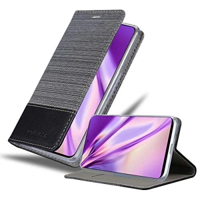 Abbildung von Cadorabo Hülle kompatibel mit Samsung Galaxy A51 4G / M40s aus Jeans und Kunst Leder Flip Klappbare Magnetische [Standfunktion] [Kartenfächern] Cover für Tasche in Grau