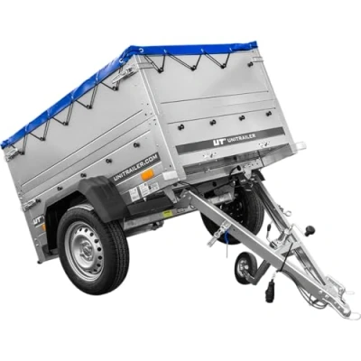 Abbildung von UNITRAILER Garden Trailer 150 Kipp PKW Anhänger Hochwertiger Aufbau : mit Zusätzlichen Bordwänden und Plane 750 kg Robuster Auto Anhänger, Autoanhänger kippbare Deichsel
